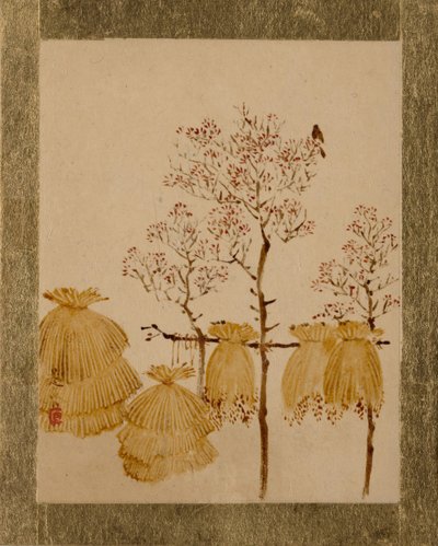 Pilhas de arroz e árvores. de Shibata Zeshin