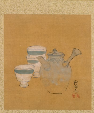 Bule e xícaras do álbum de pinturas do venerável Zeshin de Shibata Zeshin