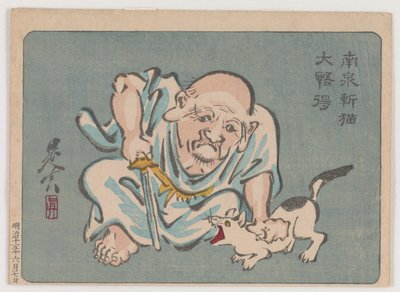 Patriarca Zen com um gato de Shibata Zeshin