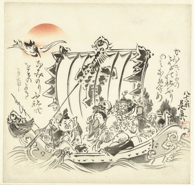 Sete deuses sortudos doentes do mar de Shibata Zeshin