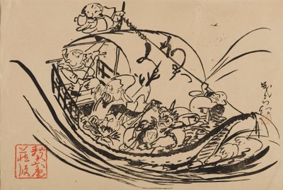 Gravura em xilogravura - Takarabune, século XIX de Shigematsu Enrosai