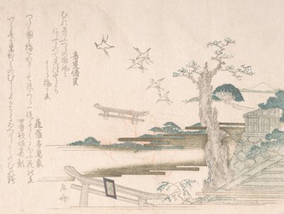 Coleção Spring Rain Harusame shu, vol. 2: Guindastes no Santuário Tsurugaoka Hachimango em ..., década de 1810. de Shinsai