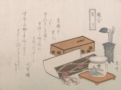 Utensílios para a Cerimônia do Incenso, “Mestre do Incenso” Kogiki, da série An Arra..., ca. década de 1810. de Shinsai