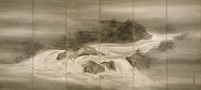 Paisagem do rio com vaga-lume, 1874 de Shiokawa Bunrin