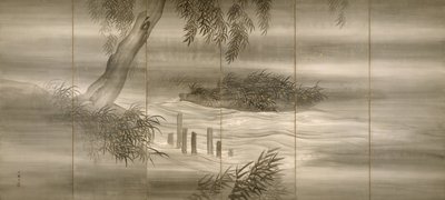 Paisagem do rio com vaga-lume, 1874 de Shiokawa Bunrin