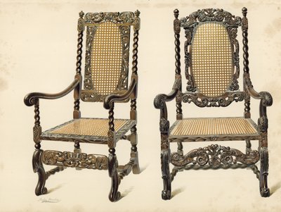 Cadeira, propriedade de P Macquoid; Cadeira, propriedade de Arthur S Cope (chromolitho) de Shirley Charles Llewellyn Slocombe