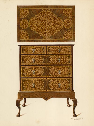 Cômoda Incrustada com Marqueterie (chromolitho) de Shirley Charles Llewellyn Slocombe