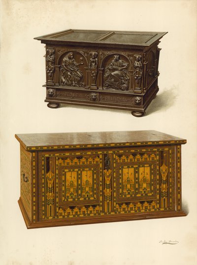 Carvalho, propriedade de Seymour Lucas; Carcaça Incrustada de Carvalho (Chromolitho) de Shirley Charles Llewellyn Slocombe