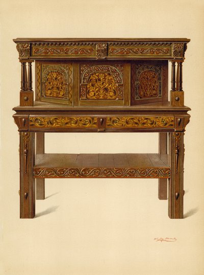 Buffet Permanente de Carvalho, propriedade de Edward Quilter (cromolito) de Shirley Charles Llewellyn Slocombe