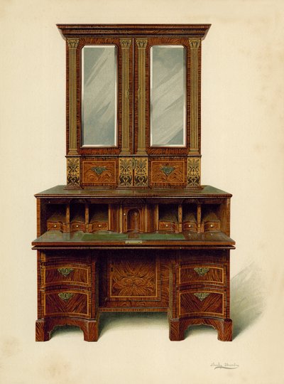 Escrivaninha embutida em nogueira, propriedade de Alfred A de Pass (chromolitho) de Shirley Charles Llewellyn Slocombe