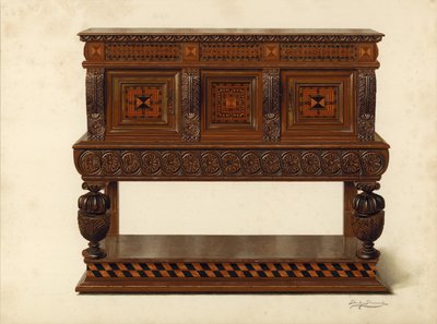 Noz e Oak Standing Buffet, propriedade de Percy Macquoid (chromolitho) de Shirley Charles Llewellyn Slocombe