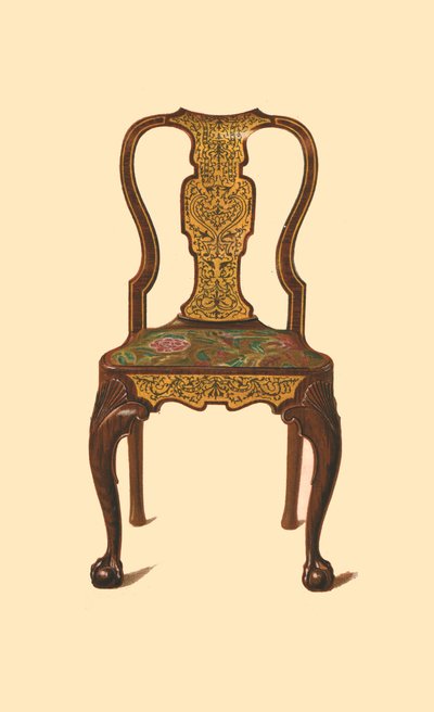 Cadeira de nogueira incrustada com marchetaria, 1905 de Shirley Charles Llewellyn Slocombe
