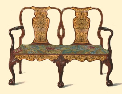 Sofá de nogueira incrustado com marchetaria, 1905 de Shirley Charles Llewellyn Slocombe