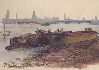 Barcaças no Tamisa em Londres, 1951. de Shirley Markham