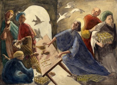 Cristo expulsando os mercadores do templo, c1950. de Shirley Markham