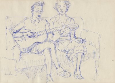 Casal com uma guitarra, c1950. de Shirley Markham