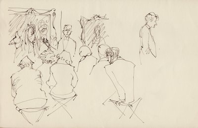 Palestra em uma galeria de arte, c1950. de Shirley Markham