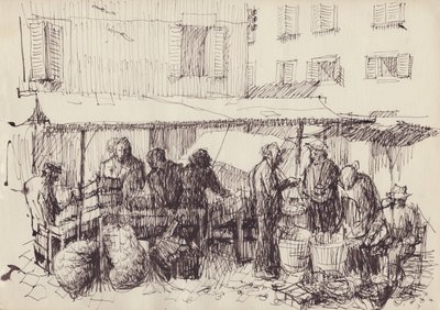 Cena do mercado, Itália, c1950. de Shirley Markham