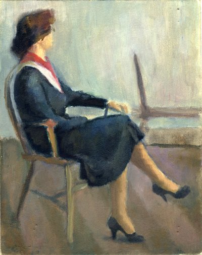Mulher sentada em azul marinho, 1952. de Shirley Markham