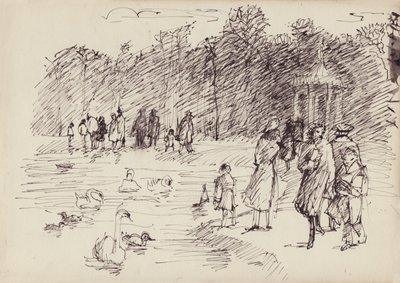 Cisnes no Round Pond em Kensington Gardens, Londres, c1950. de Shirley Markham