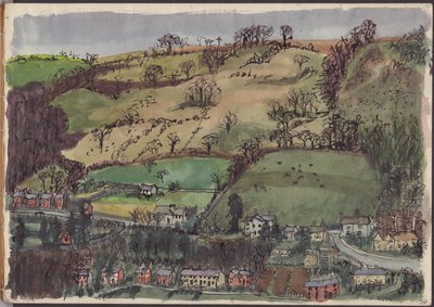 Aldeia e campos, c1950. de Shirley Markham