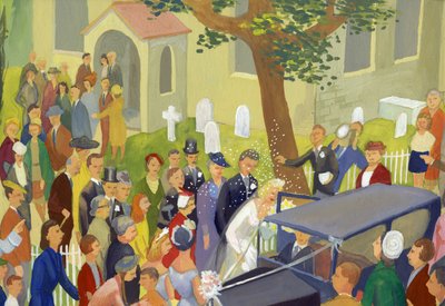 Grupo de casamento no adro, c1948. de Shirley Markham