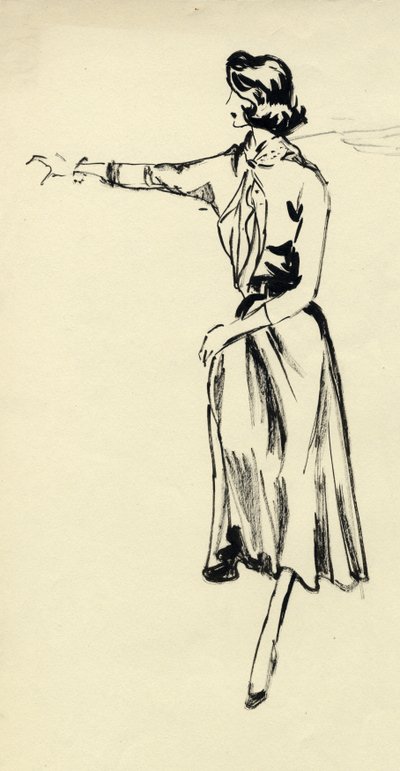 Mulher de saia rodada com braço estendido, c1950. de Shirley Markham