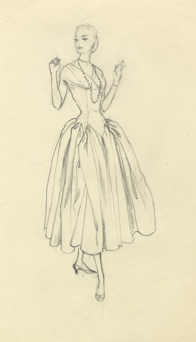Mulher em vestido de cintura estreita, c1952. de Shirley Markham