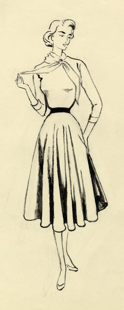 Mulher de suéter e saia rodada, c1950. de Shirley Markham
