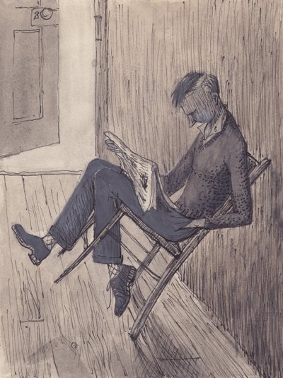 Jovem encostando a cadeira na parede, 1952. de Shirley Markham