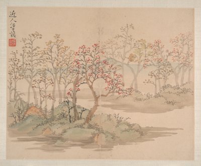 Paisagens e flores, datado de 1745 (álbum de oito pinturas; tinta e cor sobre papel) de Shishen Wang