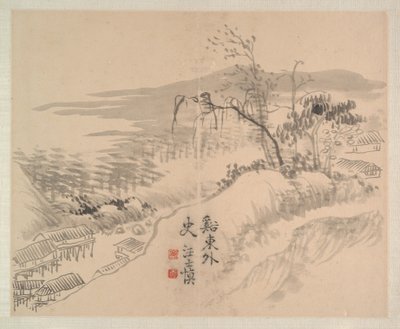 Paisagens e flores, datado de 1745 (álbum de oito pinturas; tinta e cor sobre papel) de Shishen Wang