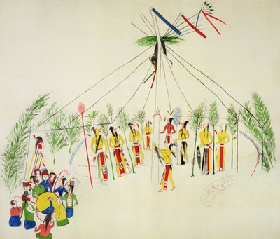 O Shoshone Sun Dance (pigmento em musselina) de Shoshone Katsikodi School