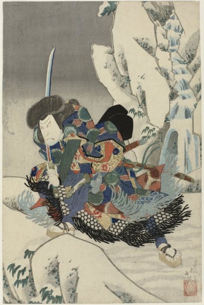 Ator em uma paisagem de neve, com uma espada de Shunbaisai Hokuei