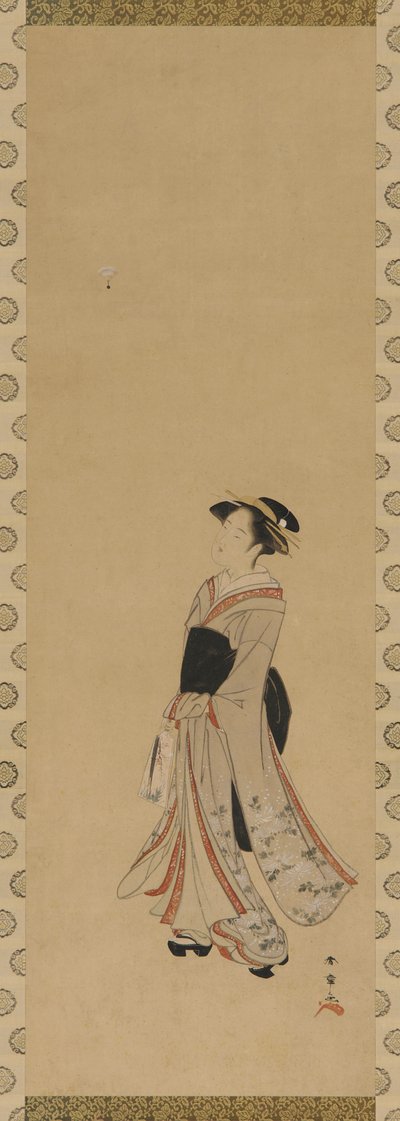 Uma menina jogando battledore e peteca, período Edo, século 18. de Shunsho