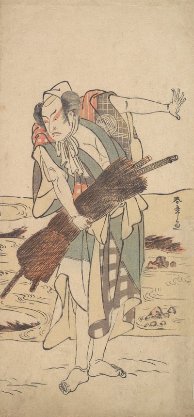 Arashi Sangoro como um Ronin Samurai na margem, ca. 1777. de Shunsho