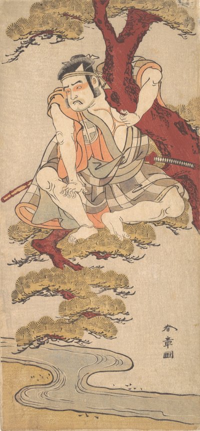 O ator Otani Hiroemon III Observando dos galhos de um pinheiro..., c. 1775. de Shunsho