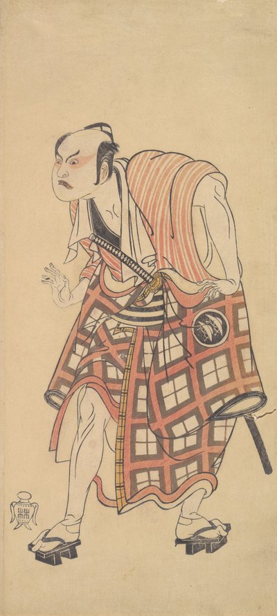 O Segundo Nakajima Mihoemon como um homem de pé com a cabeça inclinada para a frente, 1768 ou 1769. de Shunsho