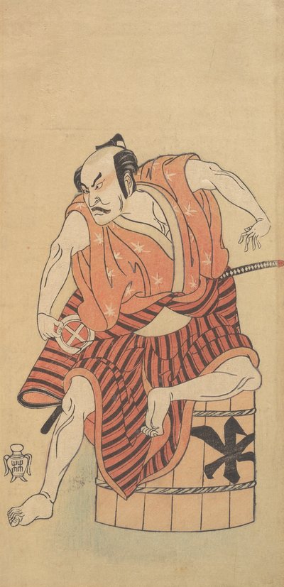 O Terceiro Otani Hiroemon como um Otokodate sentado em uma banheira invertida, 1768 ou 1769. de Shunsho