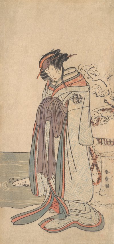 O Terceiro Segawa Kikunojo como Cortesão na Neve, provavelmente 1775. de Shunsho