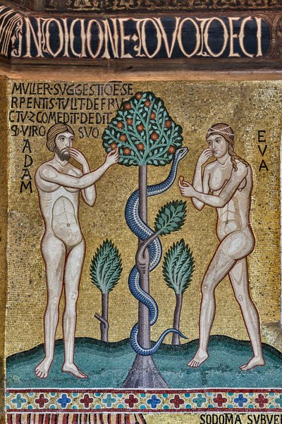 A Capela Palatina (Basílica), ciclo de mosaicos sobre o Antigo Testamento, ciclo da Criação: "O Pecado Original", século XII de Sicilian School