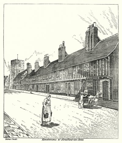 Esmolas em Stratford-on-Avon (gravura) de Sidney Heath