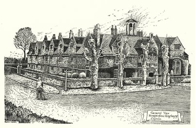 Vista Geral, Almshouses Hungerford, Corsham (gravura) de Sidney Heath