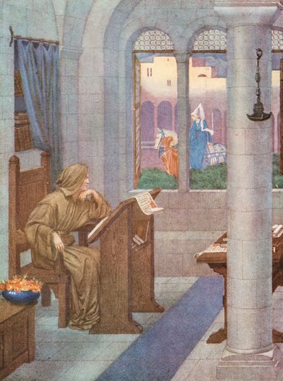 A Lenda Dourada: O Scriptorium (litografia a cores) de Sidney Meteyard