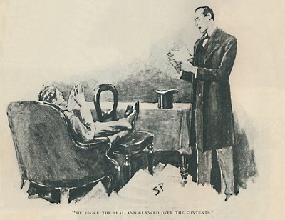 Ele quebrou o selo e olhou sobre o conteúdo, 1892 de Sidney Paget