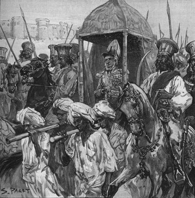 Napier, de uniforme completo, foi levado para Hyderabad em um magnífico Palanquin, 1902 de Sidney Paget