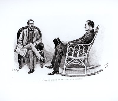 "Nada poderia ser melhor", disse Holmes, ilustração de "The Stockbroker&39;s Clerk", de Arthur Conan Doyle (1859-1930), publicada na "Strand Magazine", em março de 1893. de Sidney Paget
