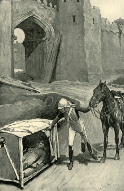 Roberts encontra Nicholson ferido mortalmente sob os muros de Delhi, 1901. de Sidney Paget