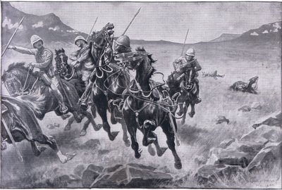 Correndo a manopla: uma patrulha de lancer sob fogo cruzado (litho) de Sidney Paget