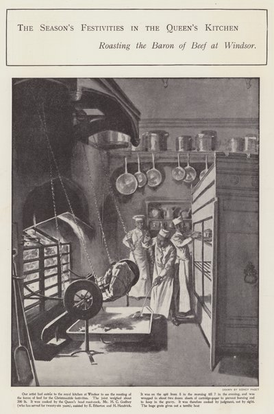 As Festas da Época na Cozinha da Rainha (litho) de Sidney Paget